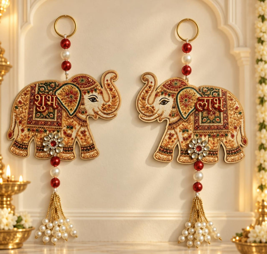 Elephant Designer Shubh Labh Wall Hanging Set